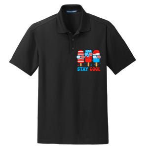 Stay Cool 4th July Usa Flag Funny Popsicle Dry Zone Grid Polo