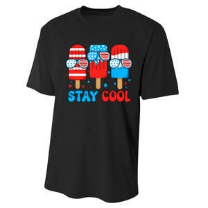 Stay Cool 4th July Usa Flag Funny Popsicle Performance Sprint T-Shirt