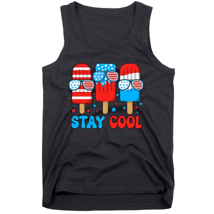 Stay Cool 4th July Usa Flag Funny Popsicle Tank Top