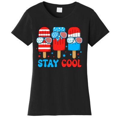 Stay Cool 4th July Usa Flag Funny Popsicle Women's T-Shirt