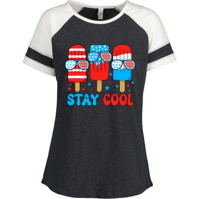 Stay Cool 4th July Usa Flag Funny Popsicle Enza Ladies Jersey Colorblock Tee