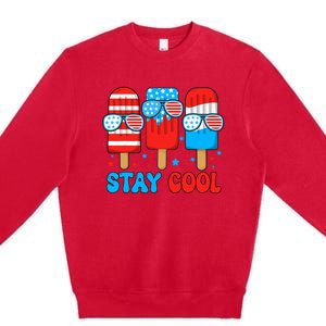 Stay Cool 4th July Usa Flag Funny Popsicle Premium Crewneck Sweatshirt