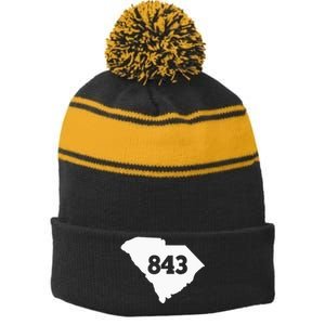 South Carolina 843 Area Code Stripe Pom Pom Beanie