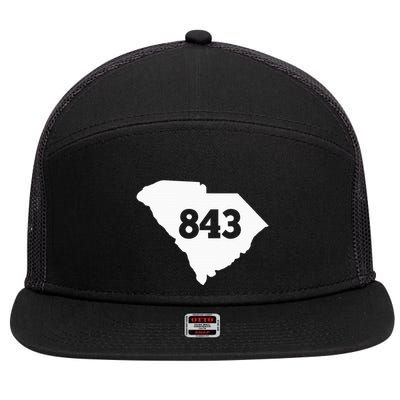 South Carolina 843 Area Code 7 Panel Mesh Trucker Snapback Hat