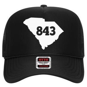 South Carolina 843 Area Code High Crown Mesh Back Trucker Hat