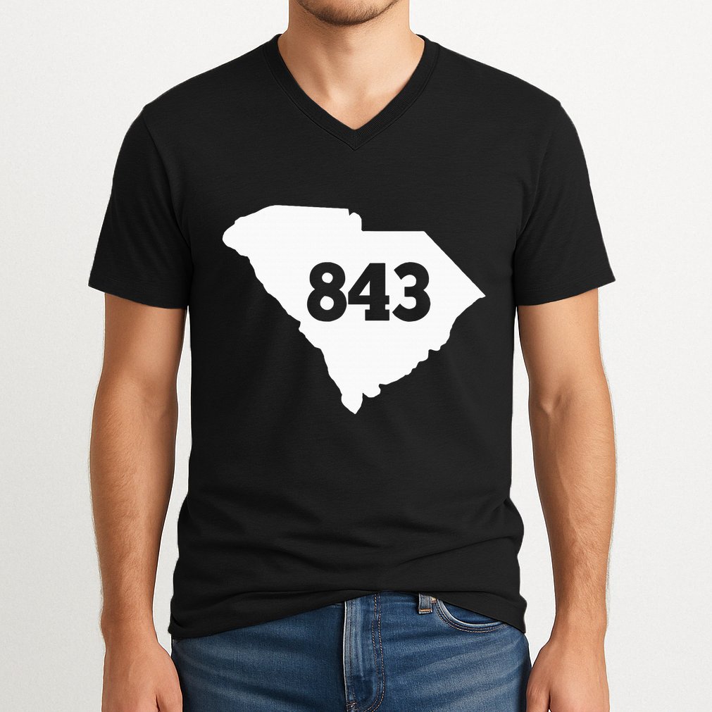 South Carolina 843 Area Code V-Neck T-Shirt