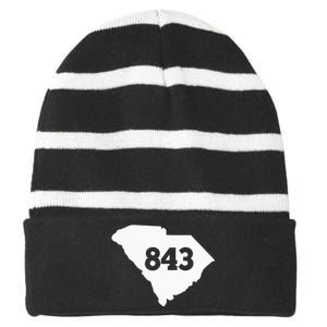 South Carolina 843 Area Code Striped Beanie with Solid Band