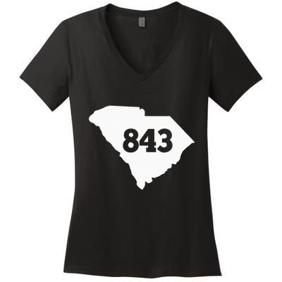 South Carolina 843 Area Code Women's V-Neck T-Shirt