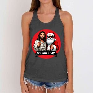 Santa Claus And Jesus Christ I Saw That Funny Christian Meme Women's Knotted Racerback Tank