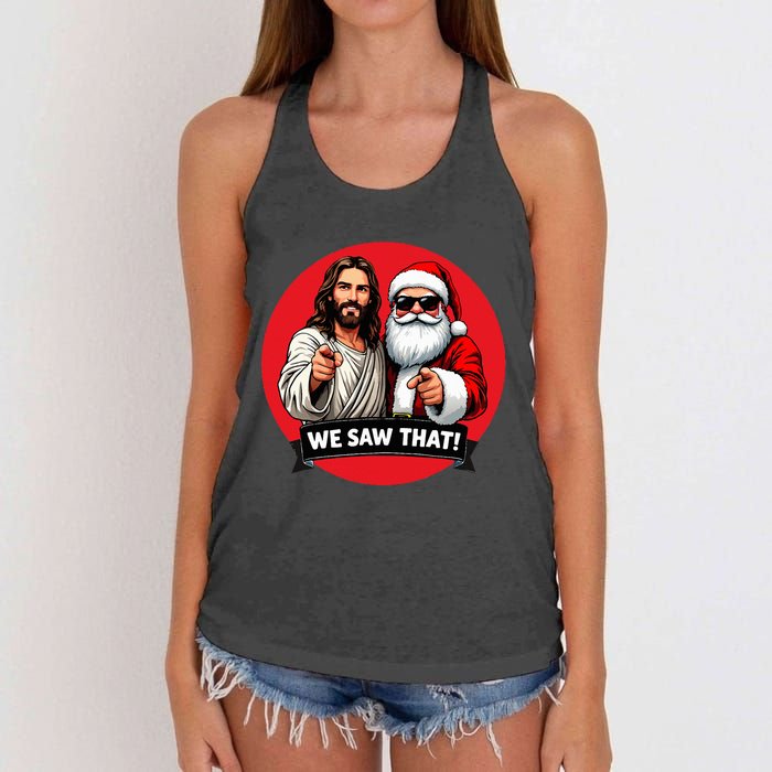 Santa Claus And Jesus Christ I Saw That Funny Christian Meme Women's Knotted Racerback Tank