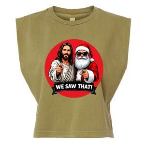 Santa Claus And Jesus Christ I Saw That Funny Christian Meme Garment-Dyed Women's Muscle Tee