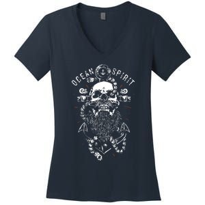 Skull Captain Anchor Women's V-Neck T-Shirt