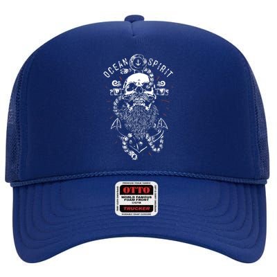 Skull Captain Anchor High Crown Mesh Back Trucker Hat