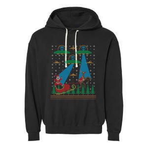 Santa Claus Alien Invasion Space Ufo Ugly Christmas Sweater Garment-Dyed Fleece Hoodie