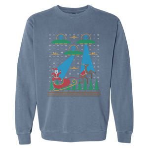 Santa Claus Alien Invasion Space Ufo Ugly Christmas Sweater Garment-Dyed Sweatshirt