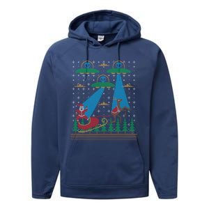 Santa Claus Alien Invasion Space Ufo Ugly Christmas Sweater Performance Fleece Hoodie