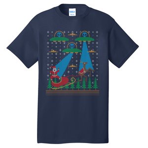 Santa Claus Alien Invasion Space Ufo Ugly Christmas Sweater Tall T-Shirt