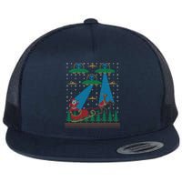 Santa Claus Alien Invasion Space Ufo Ugly Christmas Sweater Flat Bill Trucker Hat