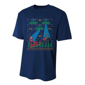 Santa Claus Alien Invasion Space Ufo Ugly Christmas Sweater Performance Sprint T-Shirt