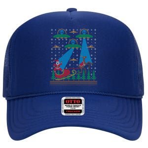 Santa Claus Alien Invasion Space Ufo Ugly Christmas Sweater High Crown Mesh Back Trucker Hat