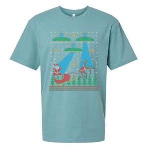 Santa Claus Alien Invasion Space Ufo Ugly Christmas Sweater Sueded Cloud Jersey T-Shirt