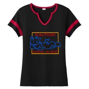 Steak Caution Animal In Heat Ladies Halftime Notch Neck Tee