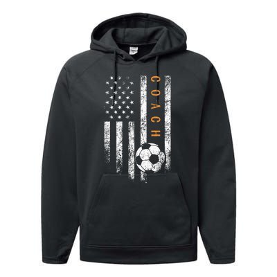 Soccer Coach American Flag Design Soccer Trainer Coaching Performance Fleece Hoodie