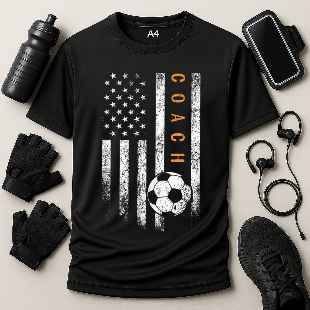 Soccer Coach American Flag Design Soccer Trainer Coaching Cooling Performance Crew T-Shirt