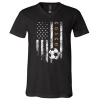 Soccer Coach American Flag Design Soccer Trainer Coaching V-Neck T-Shirt