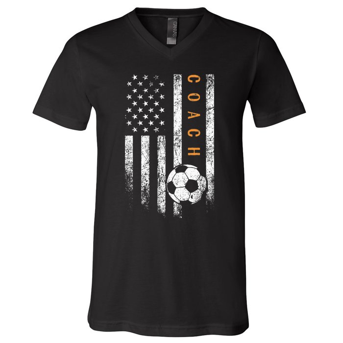 Soccer Coach American Flag Design Soccer Trainer Coaching V-Neck T-Shirt