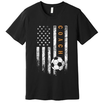 Soccer Coach American Flag Design Soccer Trainer Coaching Premium T-Shirt