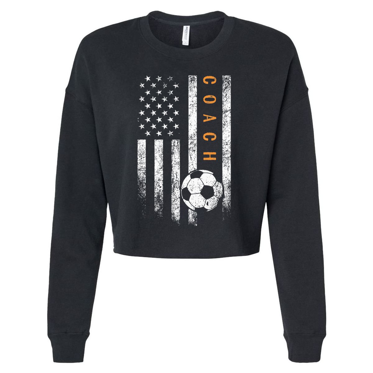 Soccer Coach American Flag Design Soccer Trainer Coaching Cropped Pullover Crew
