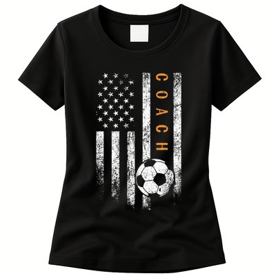 Soccer Coach American Flag Design Soccer Trainer Coaching Womens T-Shirt