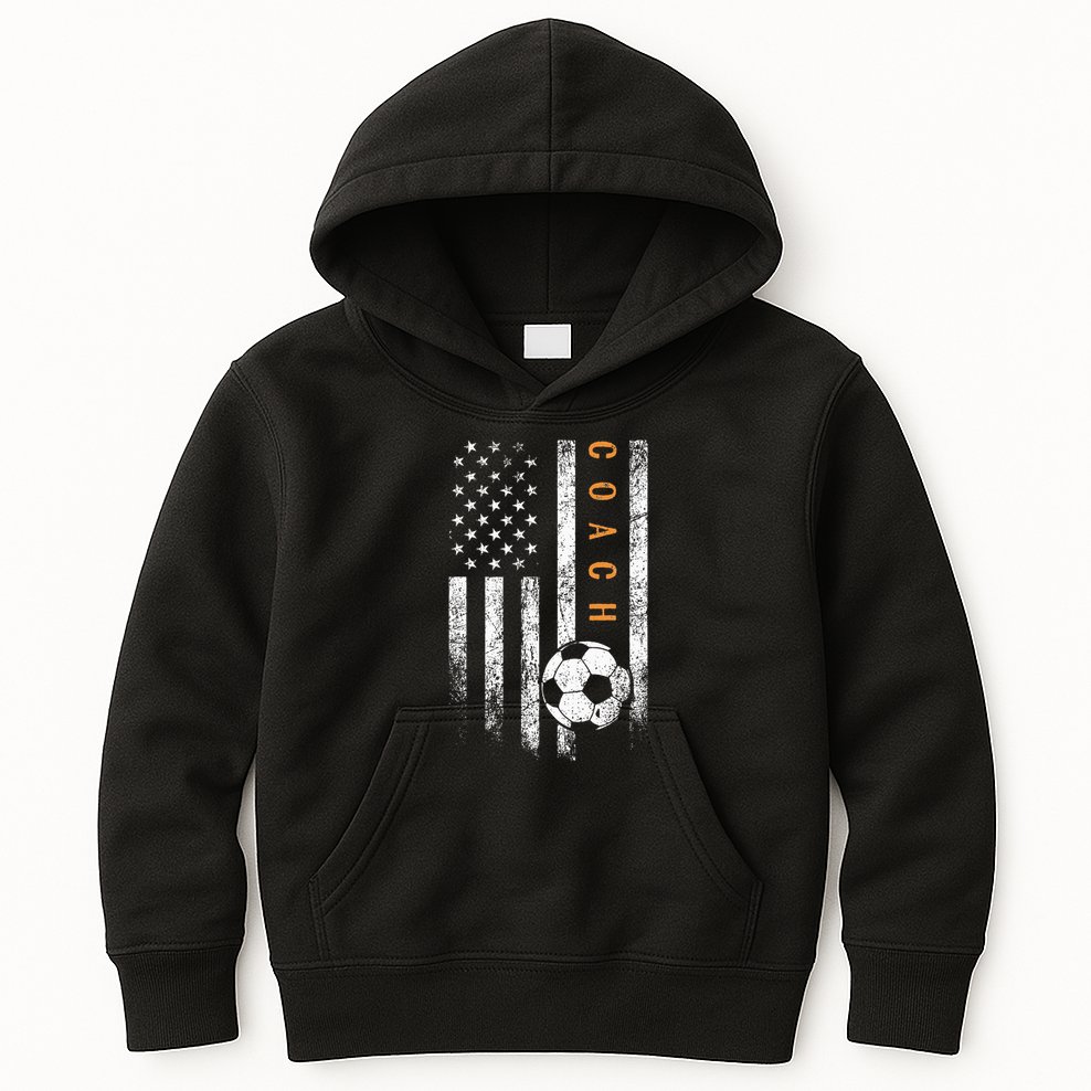 Soccer Coach American Flag Design Soccer Trainer Coaching Kids Hoodie