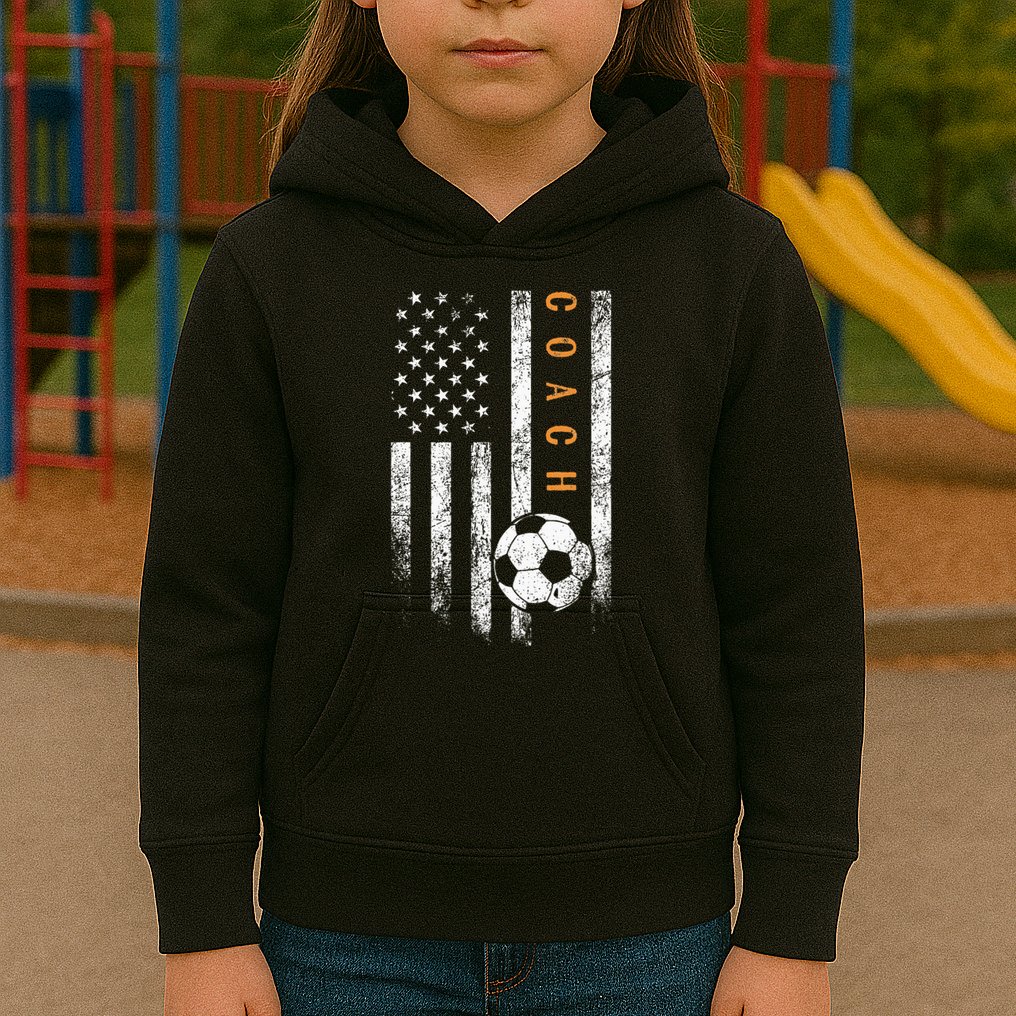 Soccer Coach American Flag Design Soccer Trainer Coaching Kids Hoodie