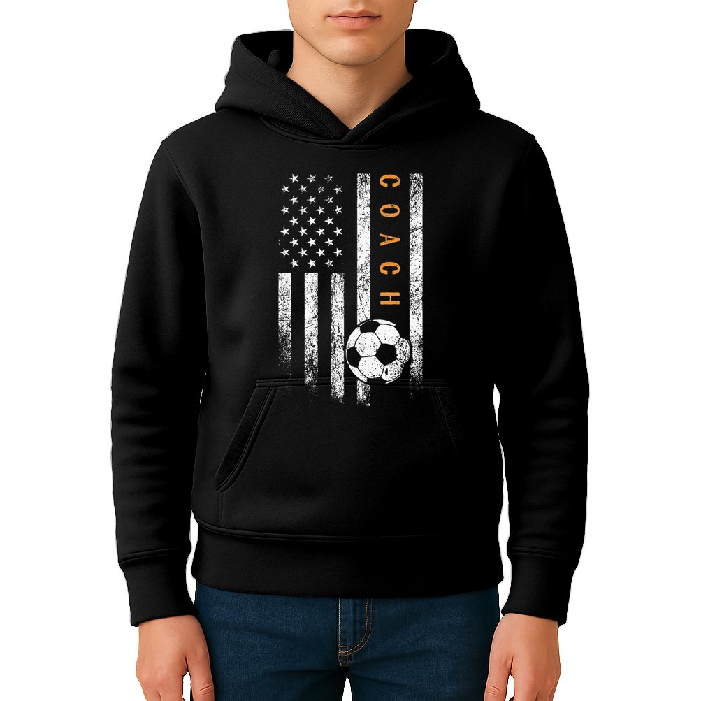 Soccer Coach American Flag Design Soccer Trainer Coaching Kids Hoodie