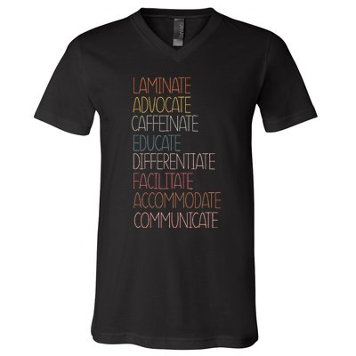 Sped Caffeinate Advocate Laminate Educate Teacher Autism Day V-Neck T-Shirt