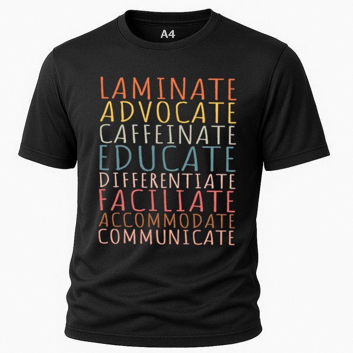Sped Caffeinate Advocate Laminate Educate Teacher Cooling Performance Crew T-Shirt