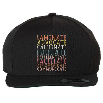 Sped Caffeinate Advocate Laminate Educate Teacher Wool Snapback Cap