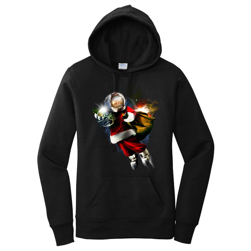 Santa Claus Astronaut In Space Women's Pullover Hoodie