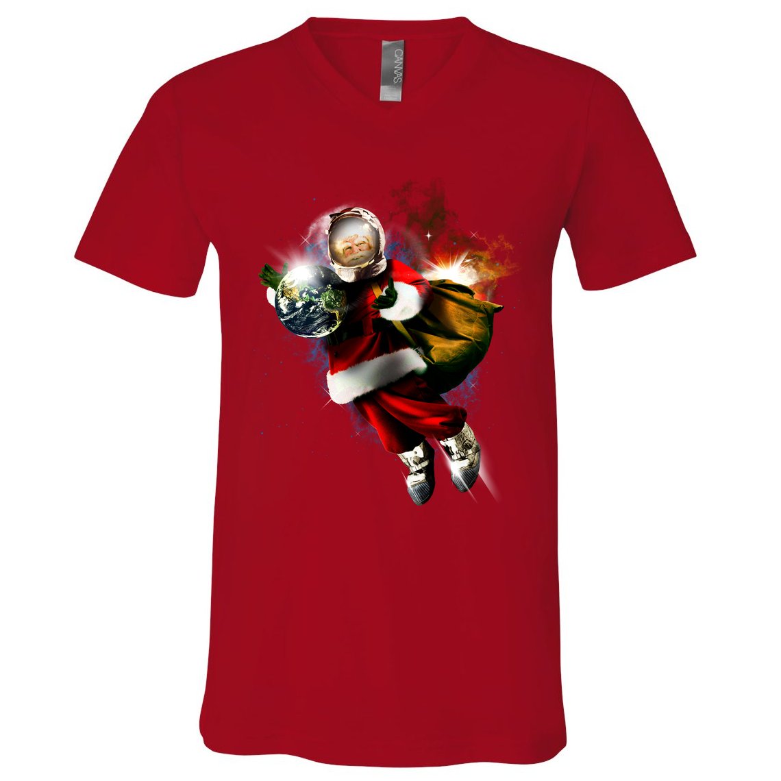 Santa Claus Astronaut In Space V-Neck T-Shirt