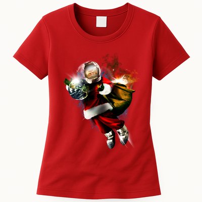 Santa Claus Astronaut In Space Womens T-Shirt