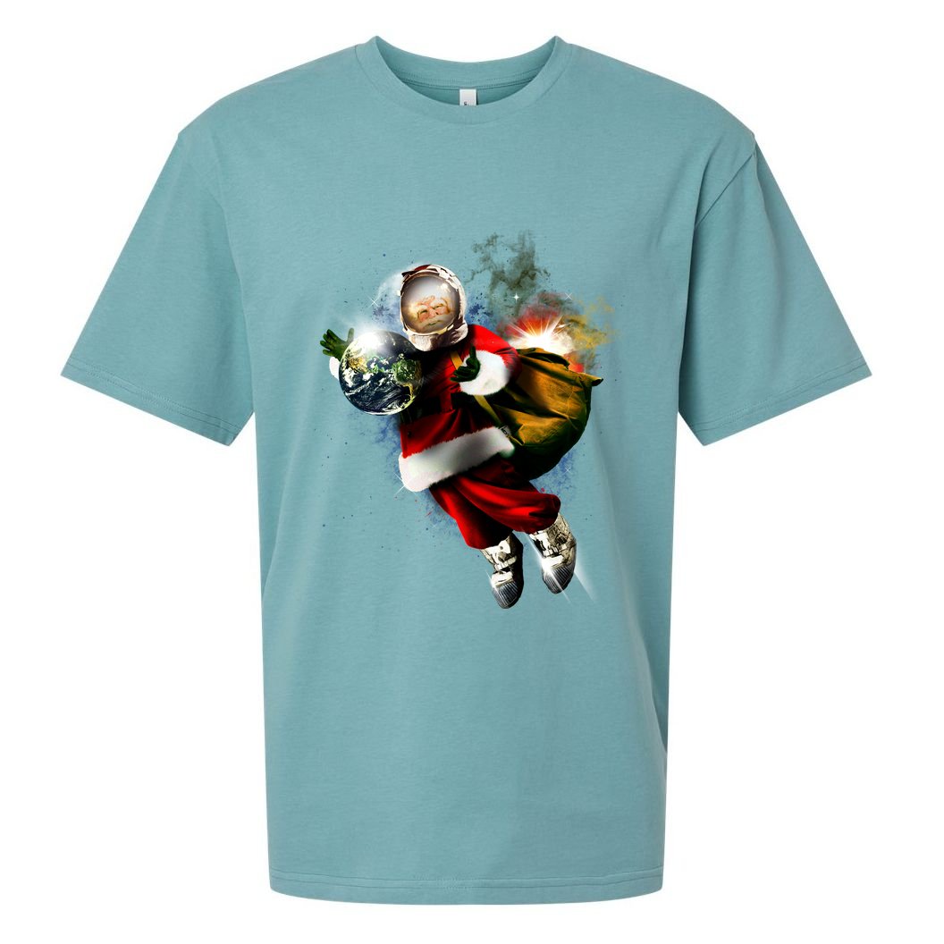 Santa Claus Astronaut In Space Sueded Cloud Jersey T-Shirt