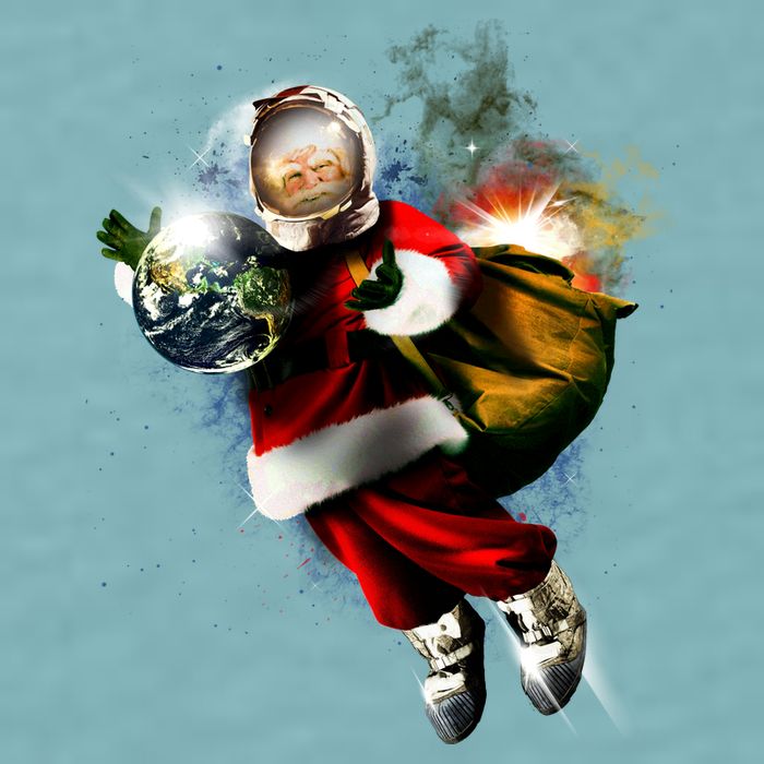 Santa Claus Astronaut In Space Sueded Cloud Jersey T-Shirt