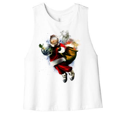 Santa Claus Astronaut In Space Women's Racerback Cropped Tank