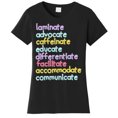 Sped Caffeinate Advocate Laminate Educate Teacher Women's T-Shirt