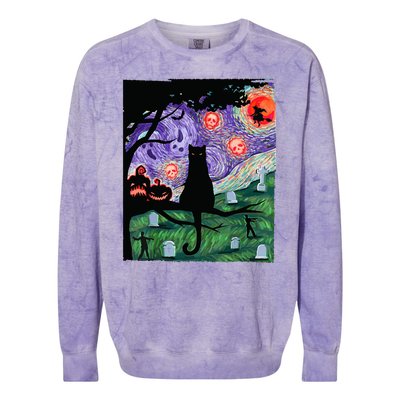 Spooky Cat Art Painting Halloween Colorblast Crewneck Sweatshirt