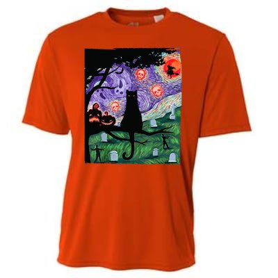 Spooky Cat Art Painting Halloween Cooling Performance Crew T-Shirt