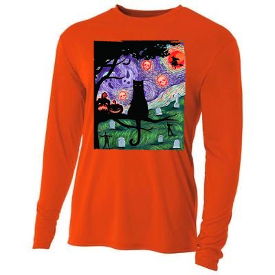 Spooky Cat Art Painting Halloween Cooling Performance Long Sleeve Crew