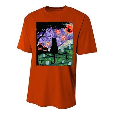 Spooky Cat Art Painting Halloween Performance Sprint T-Shirt